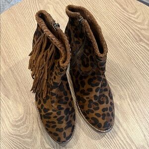 Leopard Print Fringe Ankle Boots